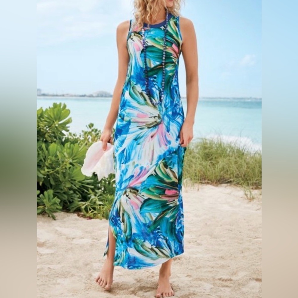Soft Surroundings Penelope Sleeveless Maxi Dress Size S Resort Vacation Beach